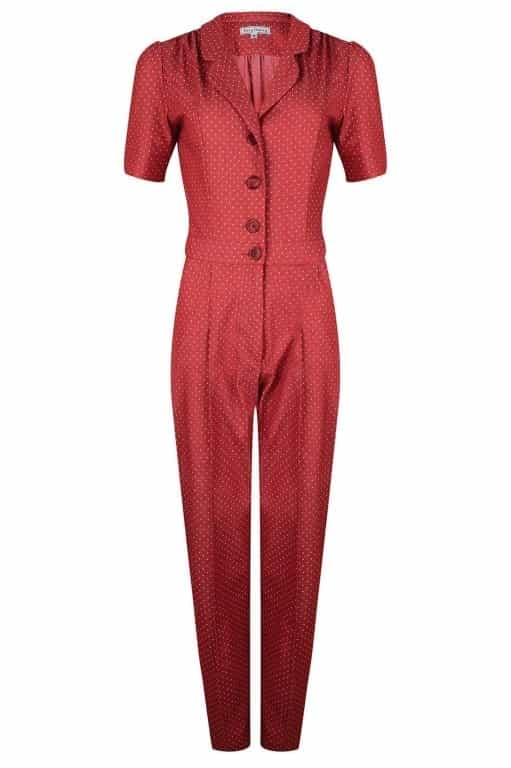 Very Cherry Classic Jumpsuit Denim Dots Red