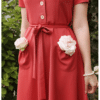 Very Cherry Revers Dress Midi Coral Gabardine