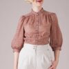 Emmy The Effortless Edwardian Blouse Brown Dotted Voile