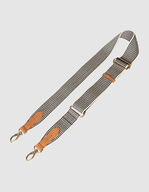O MY BAG Black White Webbing Strap With Cognac Classic Leather